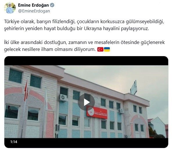 Emine Erdoğan’dan Türkiye-Ukrayna ilişkilerine dair paylaşım: