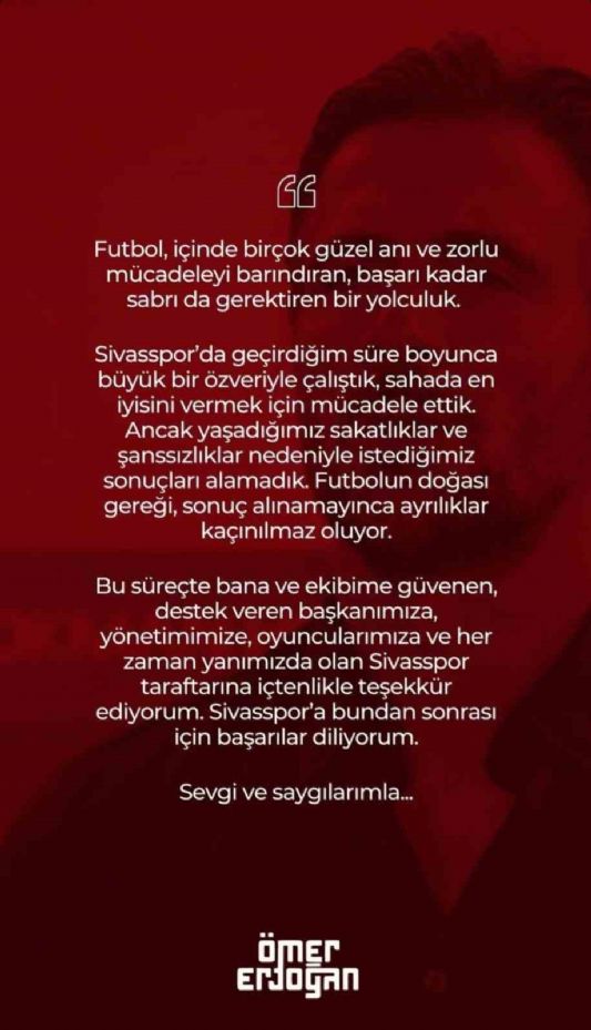 Ömer Erdoğan, Sivasspor’a veda etti