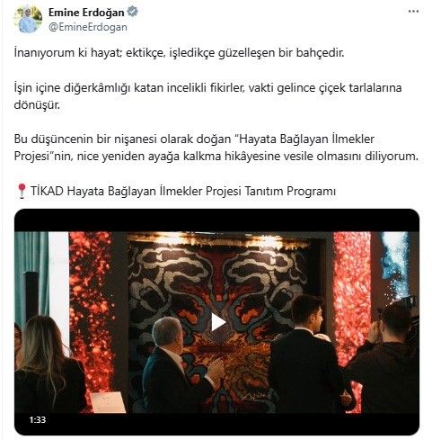 Emine Erdoğan’dan "Hayata Bağlayan İlmekler" projesi paylaşımı