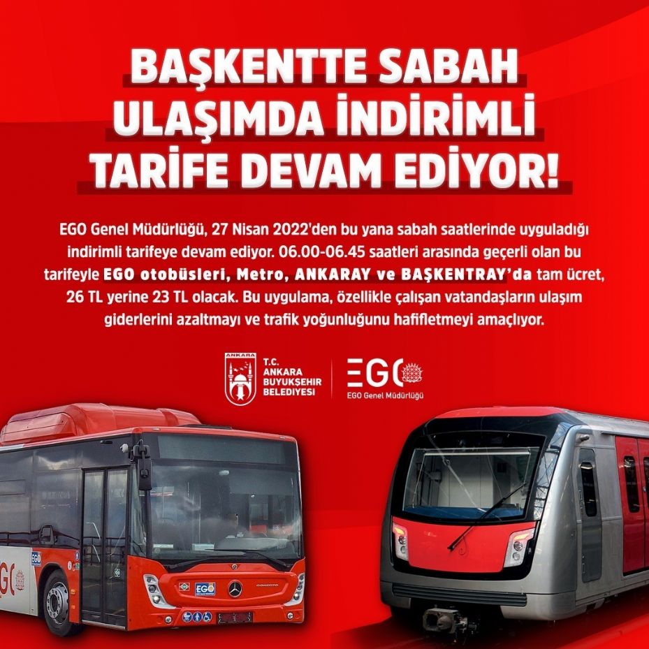 Başkent’te sabah ulaşımında indirimli tarife devam ediyor