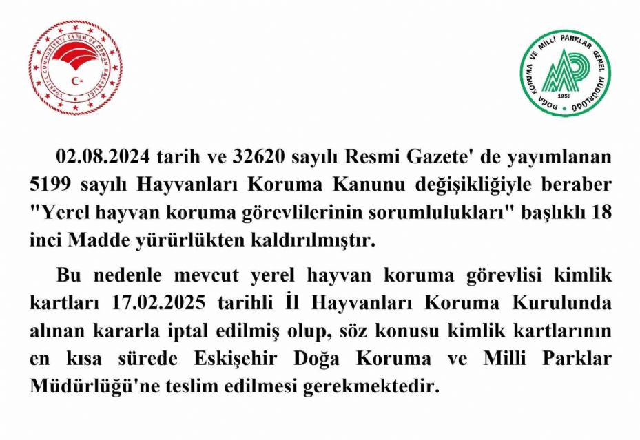 Yerel hayvan koruma görevlisi kimlik kartlarının iptal edildiği duyuruldu