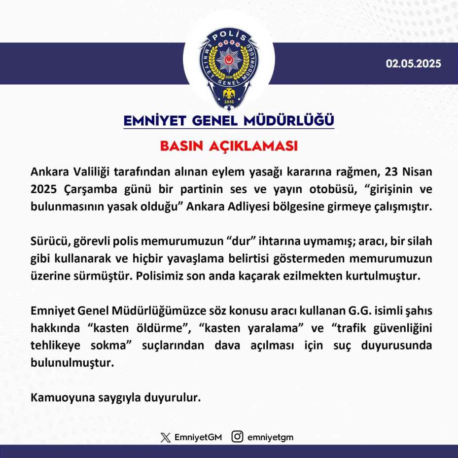 Bakan Yerlikaya: "Görevini yapan kadın polisimize araçla saldırmak sadece bir polise değil; devletimize, huzur ve güvenliğimize ve kamu düzenine yapılmış bir tehdittir"