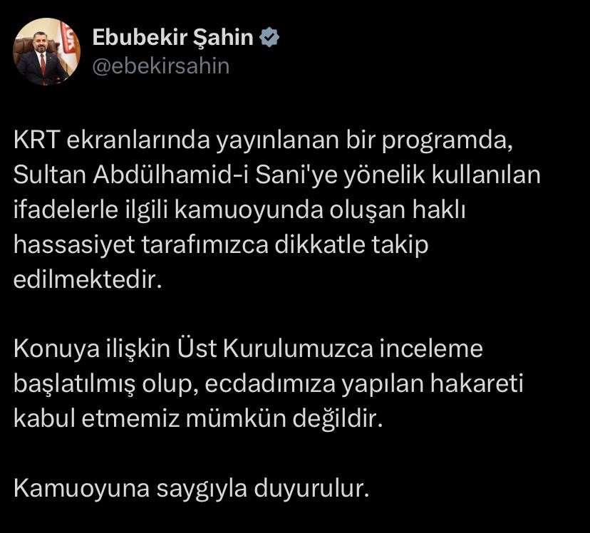RTÜK Başkanı Şahin’den Osmanlı Hanedanı ve ecdada hakarete tepki