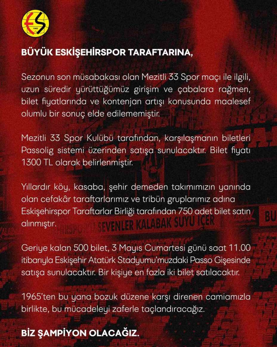 Mezitli 33 Spor karşılaşması için deplasman kontenjanı arttırılamadı