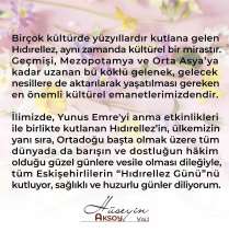 Hüseyin Aksoy’dan "Hıdırellez Günü" mesajı
