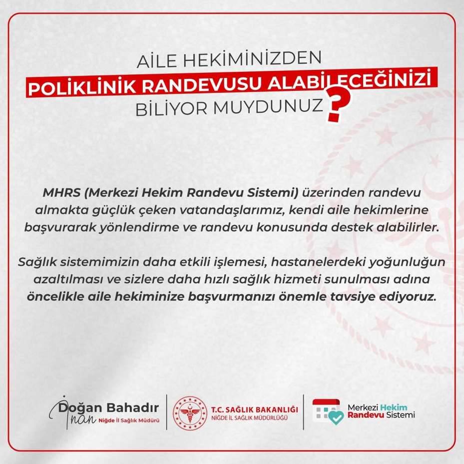 Niğde’de randevu yoğunluğuna aile hekimliğinden çözüm