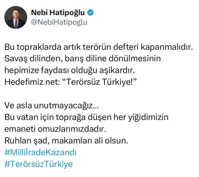 Milletvekili Hatipoğlu: "Bu topraklarda artık terörün defteri kapanmalıdır"