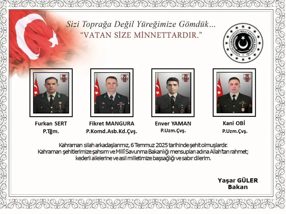 MSB: "Şehit olan personel sayısı 12’ye yükselmiştir"