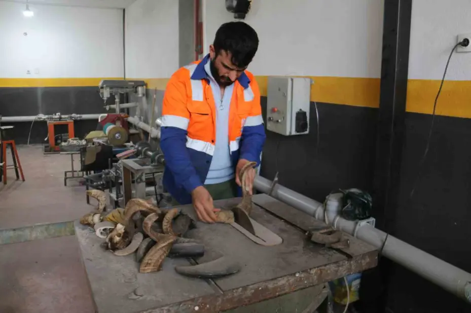 Dizilerden etkilenip 10 bin boynuz arasından seçtiği boynuzlarla eşsiz renklerde Sivas bıçakları üretti