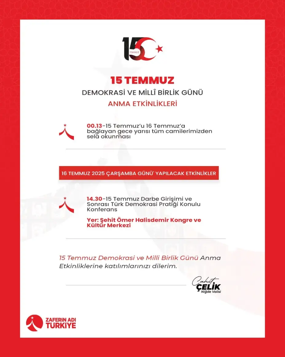 Niğde’de 15 Temmuz Şehitleri dualarla anılacak