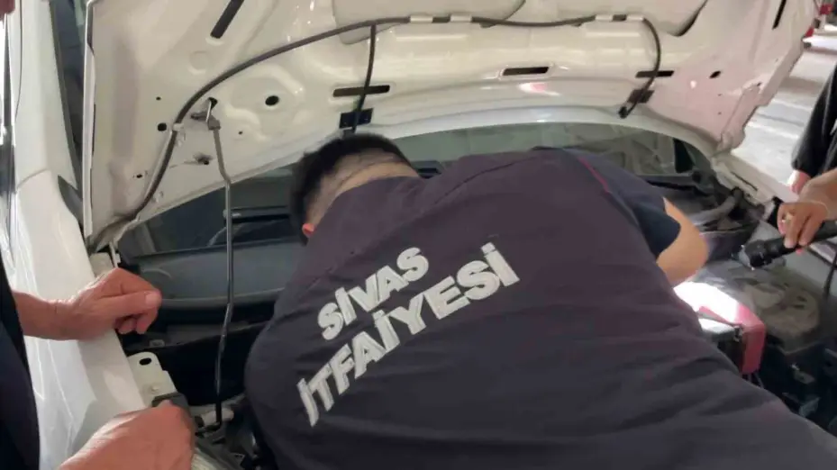 İtfaiye istasyonuna giderek yardım istedi, aracının motor kısmından kedi çıktı