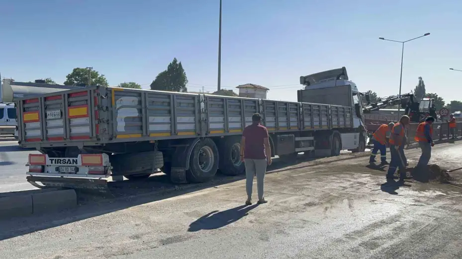 Kontrolden çıkan tır bariyerleri biçti