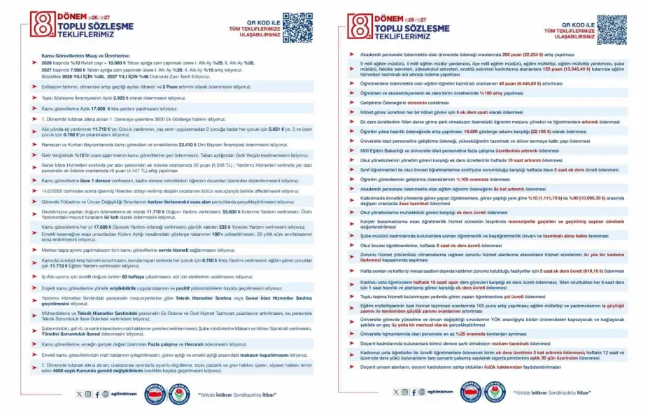 Eğitim-Bir-Sen, eğitimcilerin taleplerini 93 madde ile toplu sözleşme masasına taşıyor
