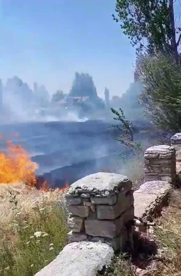 Beyşehir’de korkutan anız yangını, evlere sıçramadan söndürüldü
