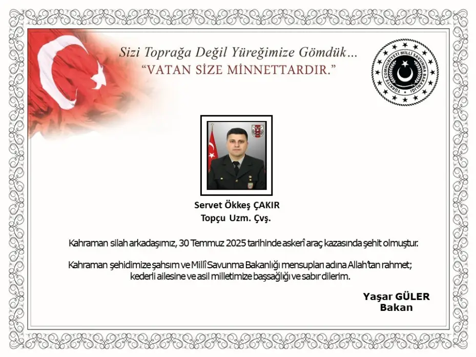 MSB: Edirne’de meydana gelen araç kazasında 1 asker şehit oldu