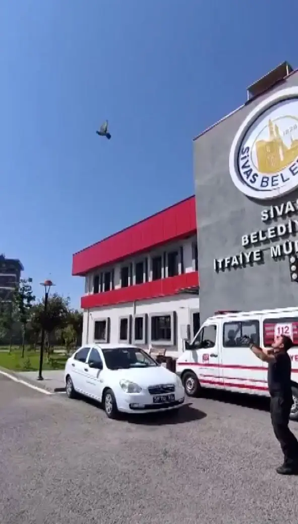 Sivas’ta klima havalandırmasına sıkışan güvercini itfaiye kurtardı
