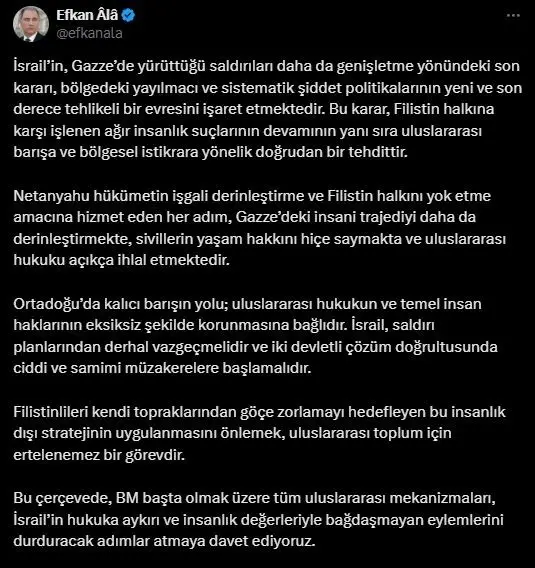 AK Parti Genel Başkan Vekili Ala: "İsrail’in eylemlerini durduracak adımlar atmaya davet ediyoruz"