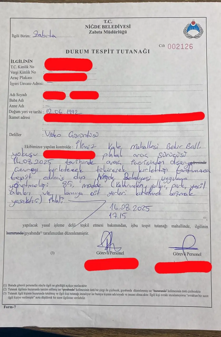 Niğde’de yere tükürmeye 2 bin 953 TL ceza
