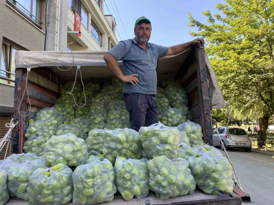 Yaklaşık 5 ton dolma biberi ücretsiz dağıttı