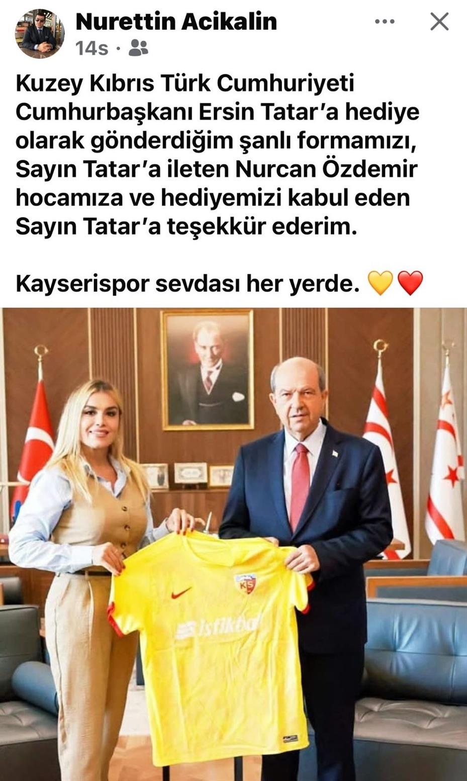 KKTC Cumhurbaşkanı Tatar’a Kayserispor forması