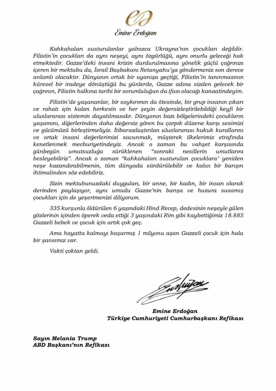 AK Parti Sözcüsü Çelik, Emine Erdoğan’ın Melania Trump’a mektubunu paylaştı