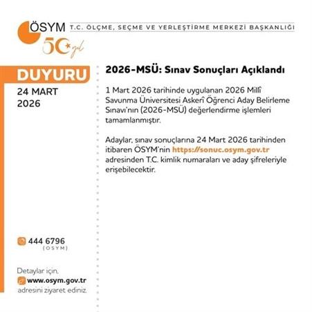MSÜ sonuçları açıklandı