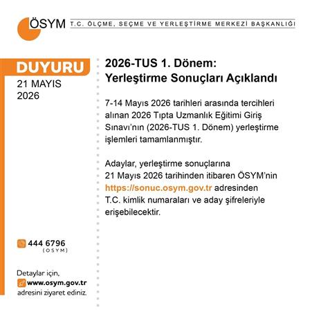 2026-TUS 1. Dönem yerleştirme sonuçları açıklandı