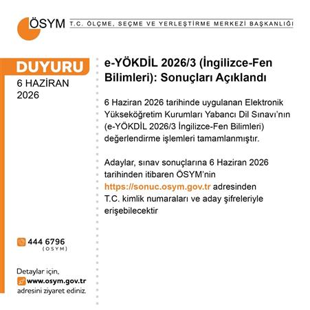 e-YÖKDİL 2026/3 sonuçları açıklandı