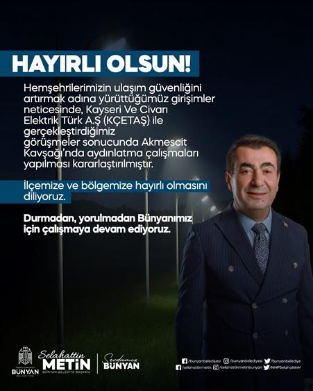 Bünyan’da Akmescit Kavşağı aydınlatılacak