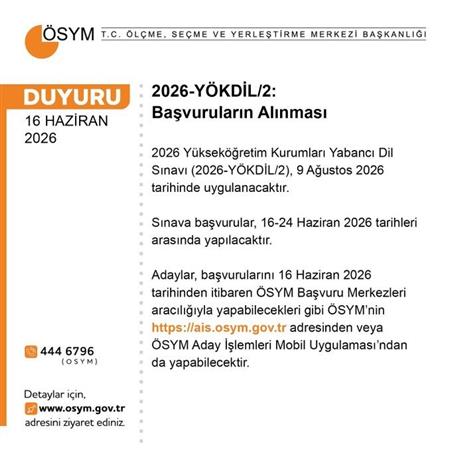 YÖKDİL başvuruları başladı