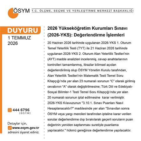 YKS değerlendirildi: 1 soru iptal, 1 sorunun şıkkı değişti