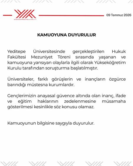 YÖK’ten Yeditepe Üniversitesinin mezuniyet törenindeki olaylara ilişkin soruşturma