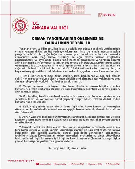 Ankara’da orman yangınlarının önlenmesine yönelik tedbirler 15 Ekim tarihine kadar uzatıldı