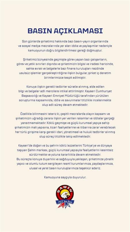 Şahin Sucukları’ndan usulsüzlük iddialarına açıklama: "Süreç titizlikle takip ediliyor"