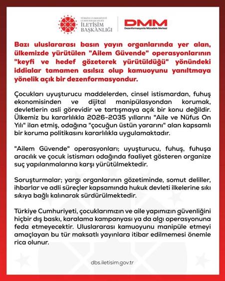 DMM’den ‘Ailem Güvende’ operasyonlarının ‘keyfi ve hedef gözeterek yürütüldüğü’ iddialarına yalanlama