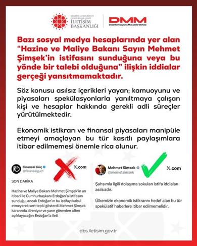 DMM’den Bakan Şimşek’in istifasını sunduğu yönündeki iddialara yalanlama