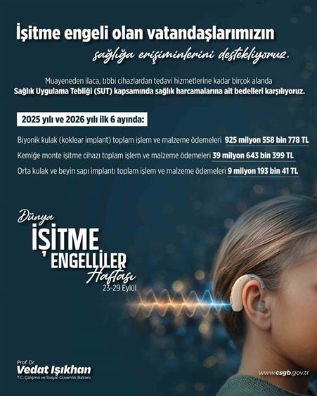 İşitme engelli vatandaşlara 2025 ve 2026’nın ilk 6 ayında 974 milyon liralık destek