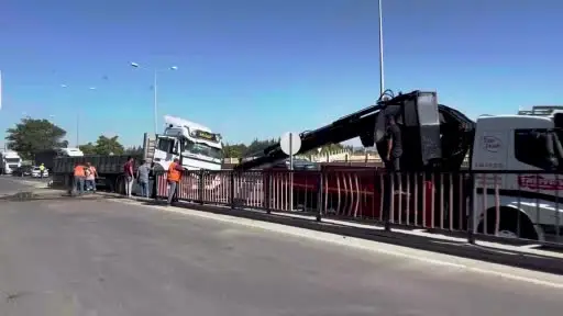 Kontrolden çıkan tır bariyerleri biçti