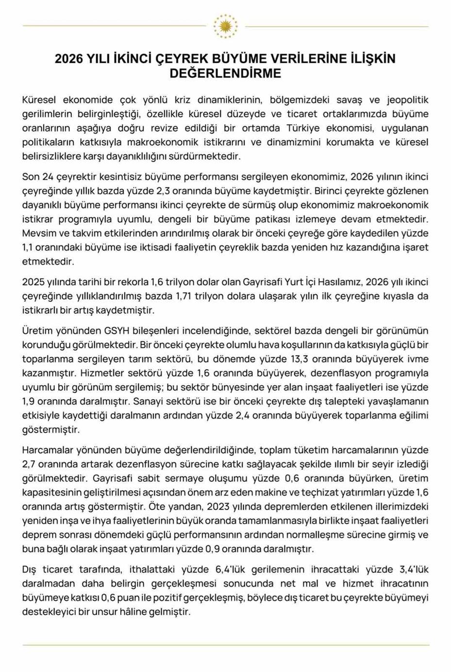 Cumhurbaşkanı Yardımcısı Yılmaz: "Yıllıklandırılmış milli gelirimiz 1,71 trilyon dolara yükselmiştir"