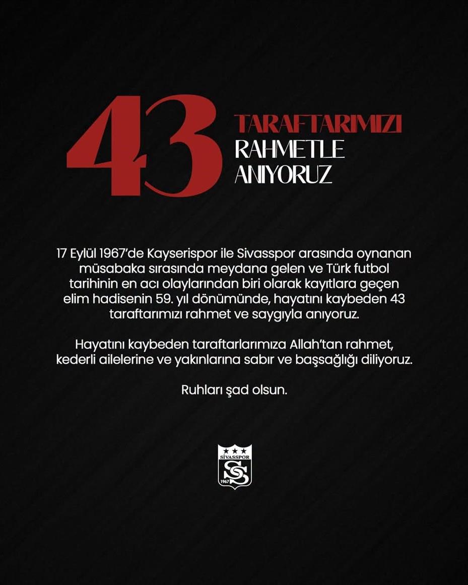 Sivasspor’dan anma mesajı