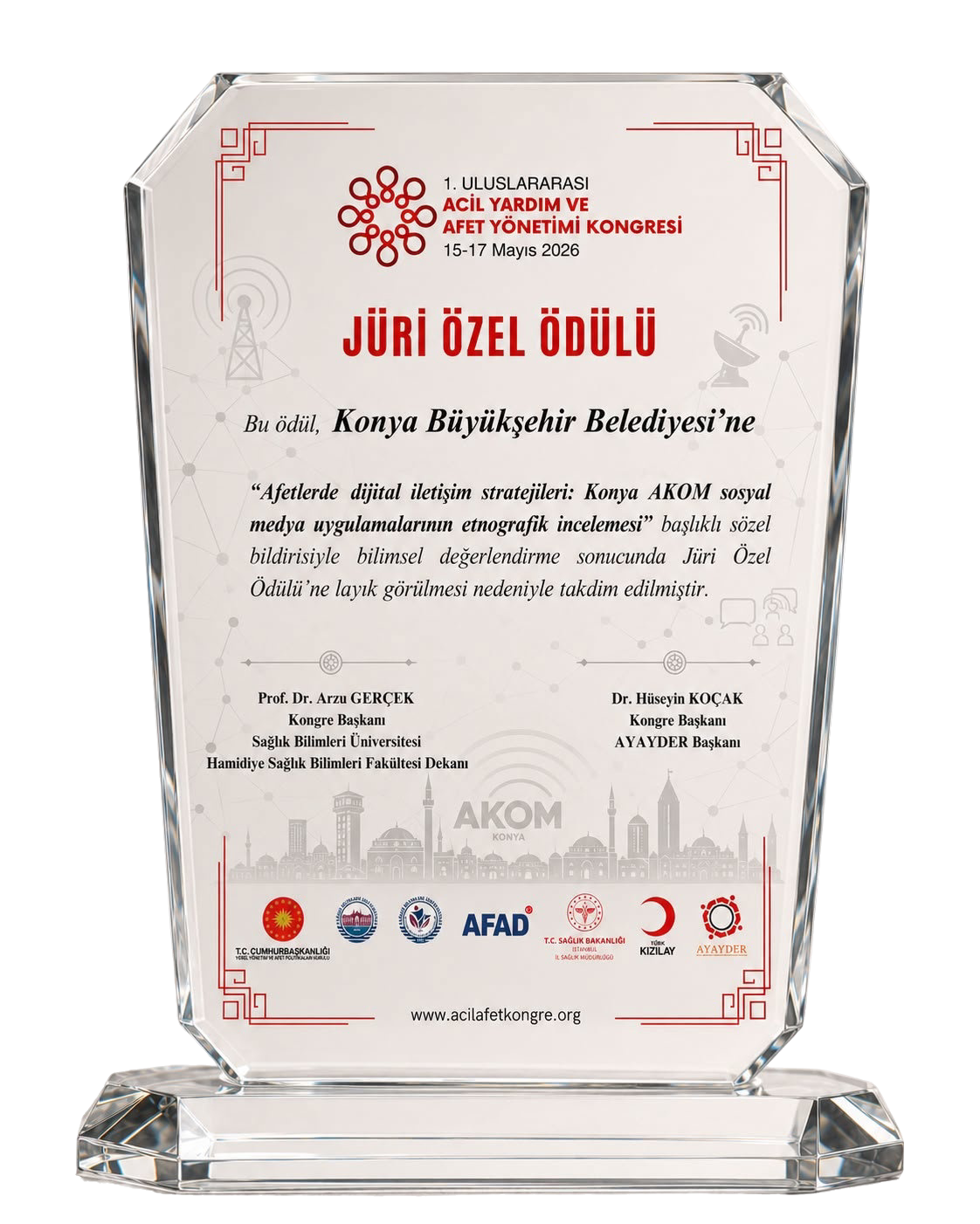 Konya AKOM’a Uluslararası Kongreden Jüri Özel Ödülü