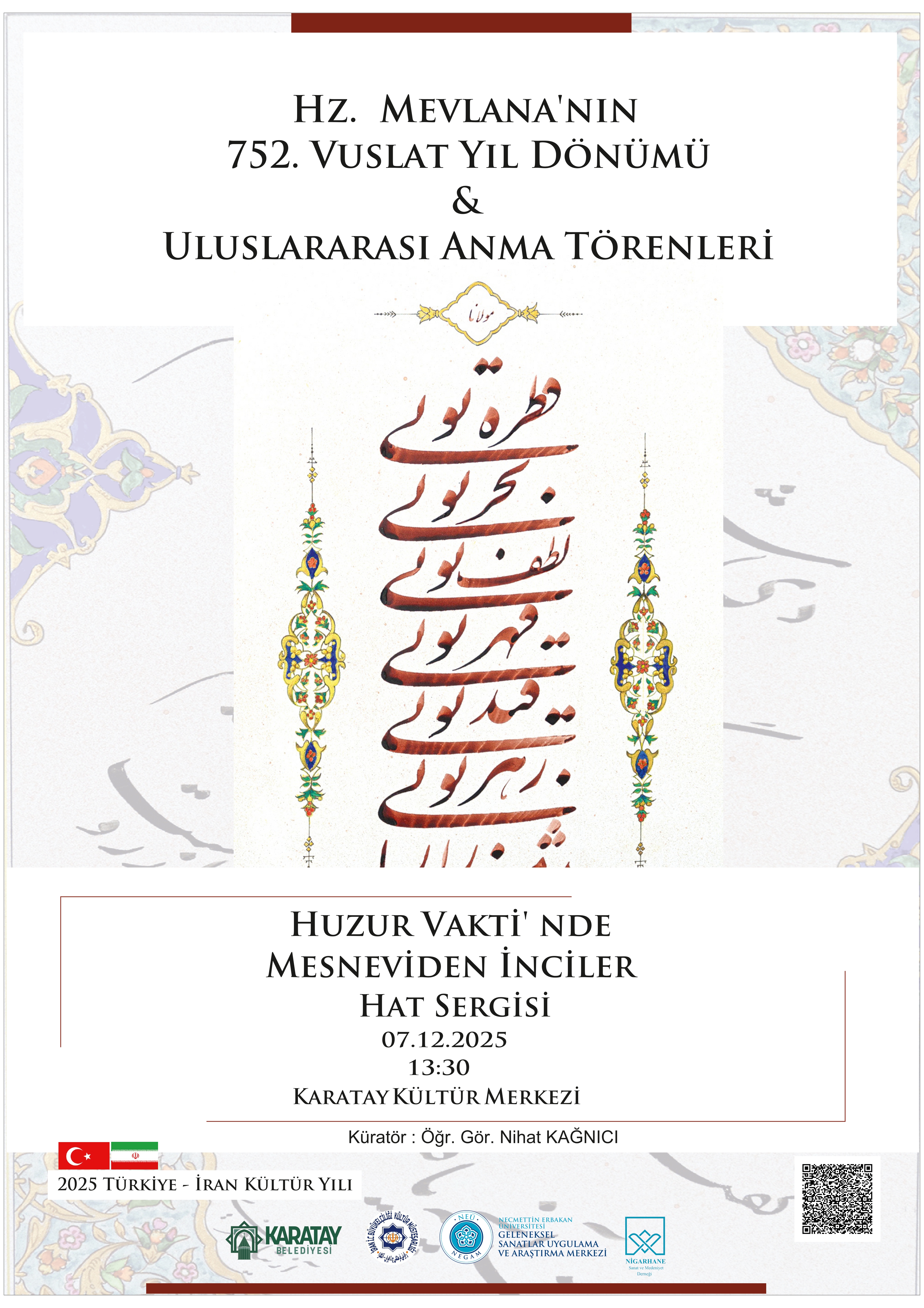 Karatay Belediyesi'nden Hz. Mevlana'nın Vuslat Yıl Dönümüne Özel Mesnevi Hat Sergisi