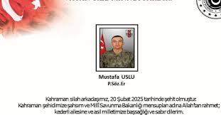 Piyade Sözleşmeli Er Mustafa Uslu Pençe-Kilit operasyonu bölgesinde şehit oldu
